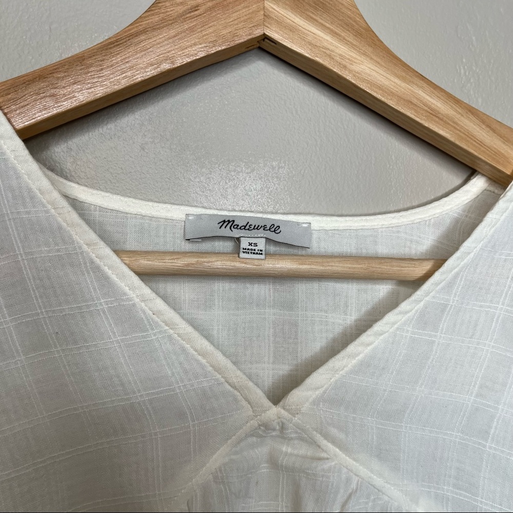 Madewell White Vneck Cropped Blouse Long Balloon Sleeves Size XS - Picture 5 of 7